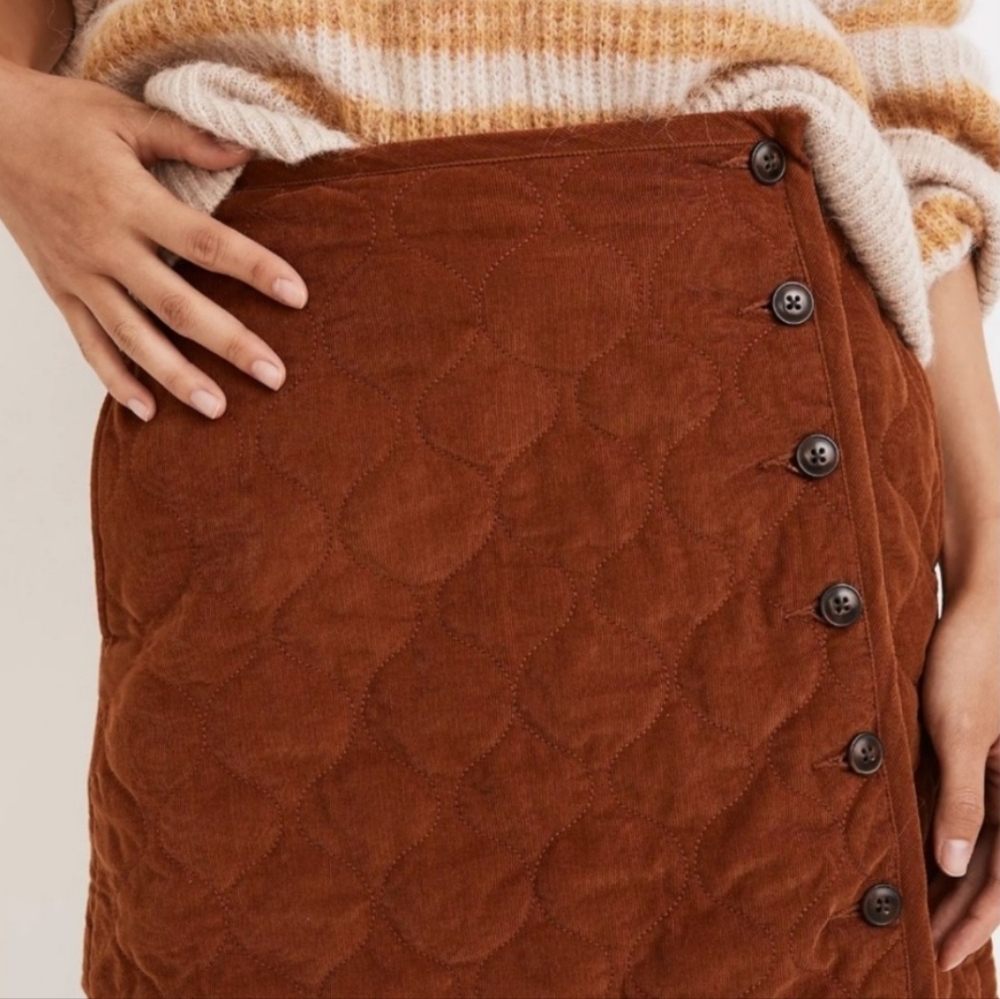 Madewell Quilted Corduroy Button-Front Mini Skirt Brown W/Pockets Size 0/XS